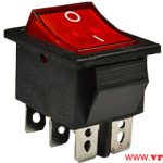 WIP prekidac 16A/250Vac On-On DPDT Crveni sa tinjalicom 28x22